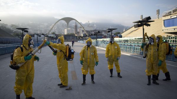 In this Tuesday, Jan. 26, 2016 file photo, health workers get ready to spray insecticide to combat the Aedes aegypti mosquitoes that transmits the Zika virus, under the bleachers of the Sambadrome in Rio de Janeiro, which will be used for the Archery competition in the 2016 summer games In this Tuesday, Jan. 26, 2016 file photo, health workers get ready to spray insecticide to combat the Aedes aegypti mosquitoes that transmits the Zika virus, under the bleachers of the Sambadrome in Rio de Janeiro, which will be used for the Archery competition in the 2016 summer games - Sputnik International