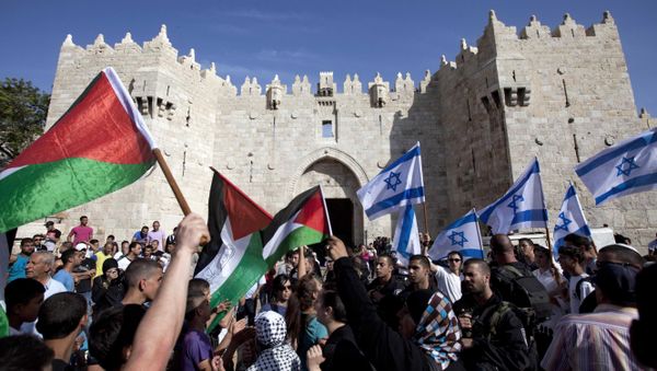 Israelis and Palestinians wave flags - Sputnik International