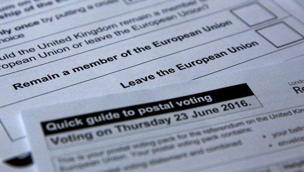 Illustration picture of postal ballot papers June 1, 2016 in London ahead of the June 23 Brexit referendum when voters will decide whether Britain will remain in the European Union Illustration picture of postal ballot papers June 1, 2016 in London ahead of the June 23 Brexit referendum when voters will decide whether Britain will remain in the European Union - Sputnik International