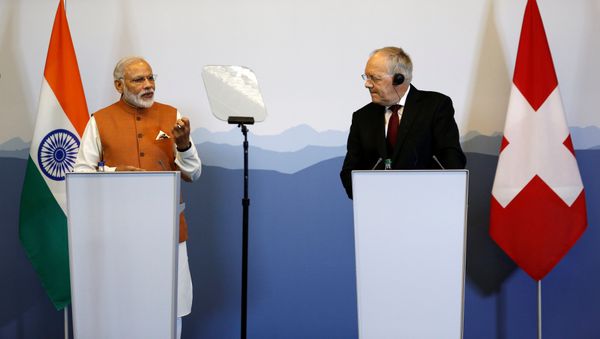 Indian Prime Minister Narendra Modi gives a news conference with Swiss President Johann Schneider-Ammann after their meetings in Geneva, Switzerland, June 6, 2016. - Sputnik International