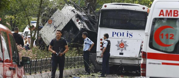 Police walk near a Turkish police bus which was targeted in a bomb attack in a central Istanbul district, Turkey, June 7, 2016. Police walk near a Turkish police bus which was targeted in a bomb attack in a central Istanbul district, Turkey, June 7, 2016. - Sputnik International