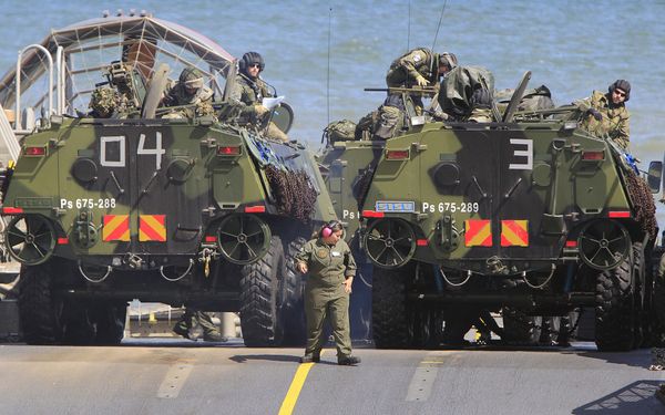 Soldiers park their amphibious vehicles on a ship as they participate in a massive amphibious landing during NATO sea exercises BALTOPS 2015 that are to reassure the Baltic Sea region allies in the face of a resurgent Russia, in Ustka, Poland, Wednesday, June 17, 2015 - Sputnik International