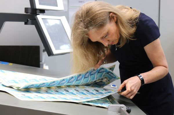 Victoria Cleland, Chief Cashier, looking at the new banknotes. Victoria Cleland, Chief Cashier, looking at the new banknotes. - Sputnik International