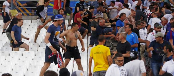 Football Soccer - England v Russia - EURO 2016 - Group B - Stade Vélodrome, Marseille, France - 11/6/16 Fans clash in the stadium after the game Football Soccer - England v Russia - EURO 2016 - Group B - Stade Vélodrome, Marseille, France - 11/6/16 Fans clash in the stadium after the game - Sputnik International