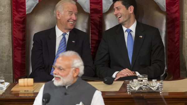 Vice President Joe Biden and House Speaker Paul Ryan of Wis., laugh as Indian Prime Minister Narendra Modi addresses a joint meeting of Congress on Capitol Hill in Washington, Wednesday, June 8, 2016. Vice President Joe Biden and House Speaker Paul Ryan of Wis., laugh as Indian Prime Minister Narendra Modi addresses a joint meeting of Congress on Capitol Hill in Washington, Wednesday, June 8, 2016. - Sputnik International