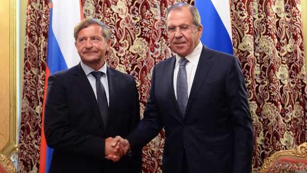 From right: Russian Foreign Minister Sergey Lavrov meets with Slovenia's Foreign Minister Karl Erjavec in Moscow From right: Russian Foreign Minister Sergey Lavrov meets with Slovenia's Foreign Minister Karl Erjavec in Moscow - Sputnik International