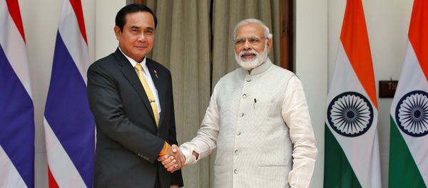 Thailand's Prime Minister Prayuth Chan-ocha (L) shakes hands with his Indian counterpart Narendra Modi during a photo opportunity at Hyderabad House in New Delhi, India, June 17, 2016 Thailand's Prime Minister Prayuth Chan-ocha (L) shakes hands with his Indian counterpart Narendra Modi during a photo opportunity at Hyderabad House in New Delhi, India, June 17, 2016 - Sputnik International