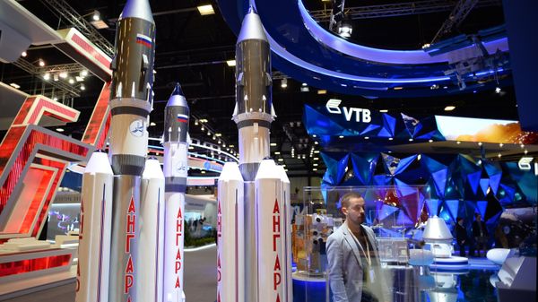 Stand of the Roskosmos state corporation in the Expoforum exhibition center before the opening of the 20th St. Petersburg International Economic Forum - Sputnik International