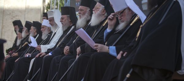 In this Saturday, June 18, 2016 photo released by Holy and Great Council, Orthodox Patriarchs taking part in the historic Holy and Great Council sit outside the church of St. Titus before celebrating Vespers of Pentecost in Heraklion, on the island of Crete In this Saturday, June 18, 2016 photo released by Holy and Great Council, Orthodox Patriarchs taking part in the historic Holy and Great Council sit outside the church of St. Titus before celebrating Vespers of Pentecost in Heraklion, on the island of Crete - Sputnik International