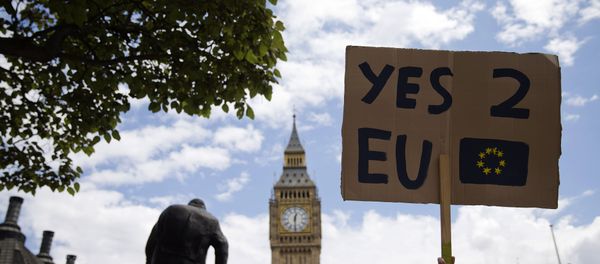A demonstrator holds a placard during a protest against the outcome of the UK's June 23 referendum on the European Union (EU), in central London on June 25, 2016. A demonstrator holds a placard during a protest against the outcome of the UK's June 23 referendum on the European Union (EU), in central London on June 25, 2016. - Sputnik International