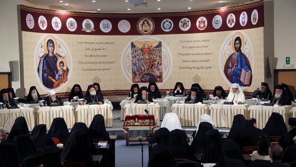 Orthodox religious leaders attend the summit of the Holy and Great Council, the gathering of spiritual leaders of the world's Orthodox Christians, in the Gonia Monastery, near the town of Chania, on Crete island, Greece, June 20, 2016 Orthodox religious leaders attend the summit of the Holy and Great Council, the gathering of spiritual leaders of the world's Orthodox Christians, in the Gonia Monastery, near the town of Chania, on Crete island, Greece, June 20, 2016 - Sputnik International