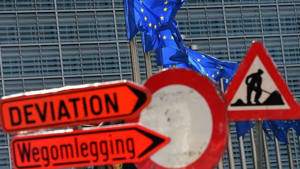 This photo taken on September 25, 2015 in Brussels shows signs for construction work around the Schuman roundabout area, home to the European Union's core institutions This photo taken on September 25, 2015 in Brussels shows signs for construction work around the Schuman roundabout area, home to the European Union's core institutions - Sputnik International