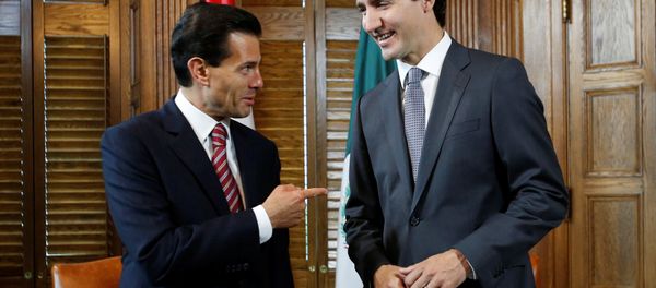 Canada's Prime Minister Justin Trudeau (R) meets with Mexico's President Enrique Pena Nieto in Trudeau's office on Parliament Hill in Ottawa, Ontario, Canada, June 28, 2016 Canada's Prime Minister Justin Trudeau (R) meets with Mexico's President Enrique Pena Nieto in Trudeau's office on Parliament Hill in Ottawa, Ontario, Canada, June 28, 2016 - Sputnik International