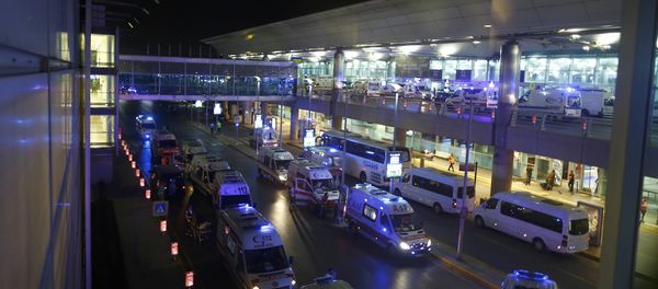 Ambulance cars arrive at Turkey's largest airport, Istanbul Ataturk, Turkey, following a blast June 28, 2016. Ambulance cars arrive at Turkey's largest airport, Istanbul Ataturk, Turkey, following a blast June 28, 2016. - Sputnik International