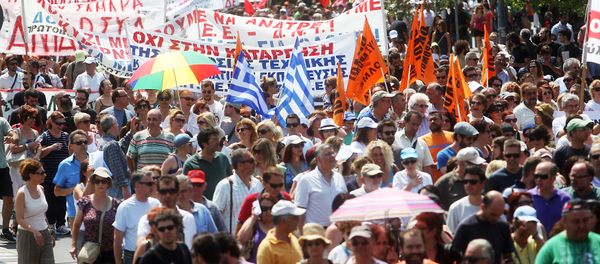 Protestors march during a general strike called by Greek public and private employee unions GSEE and ADEDY (File) Protestors march during a general strike called by Greek public and private employee unions GSEE and ADEDY (File) - Sputnik International