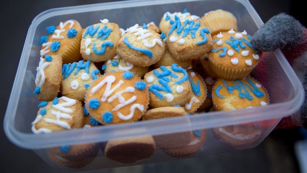 A demonstrator holds a tupperware of cakes with NHS (National Health Service) written on them outside Maudsley Hospital during a 24-hour strike by junior doctors over pay and conditions in London on February 10, 2016. A demonstrator holds a tupperware of cakes with NHS (National Health Service) written on them outside Maudsley Hospital during a 24-hour strike by junior doctors over pay and conditions in London on February 10, 2016. - Sputnik International