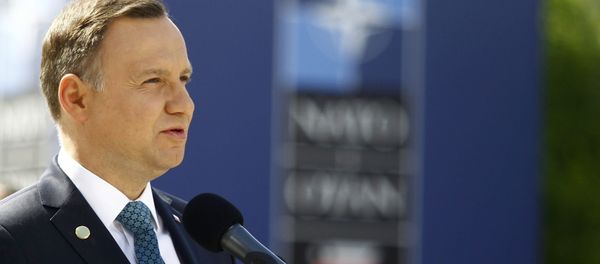 Poland's President Andrzej Duda speaks outside PGE National Stadium, the venue of the NATO Summit, in Warsaw, Poland July 8, 2016. Poland's President Andrzej Duda speaks outside PGE National Stadium, the venue of the NATO Summit, in Warsaw, Poland July 8, 2016. - Sputnik International