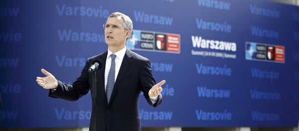 NATO Secretary-General Jens Stoltenberg speaks to the media outside PGE National Stadium, the venue of the NATO Summit, in Warsaw, Poland July 8, 2016. - Sputnik International