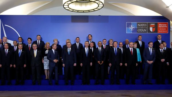 NATO Summit leaders gather for a family photo before a working dinner at the Presidential Palace in Warsaw, Poland July 8, 2016. - Sputnik International