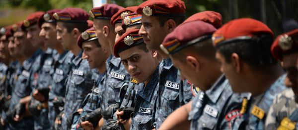 Police officers during a protest rally in Yerevan. Police officers during a protest rally in Yerevan. - Sputnik International