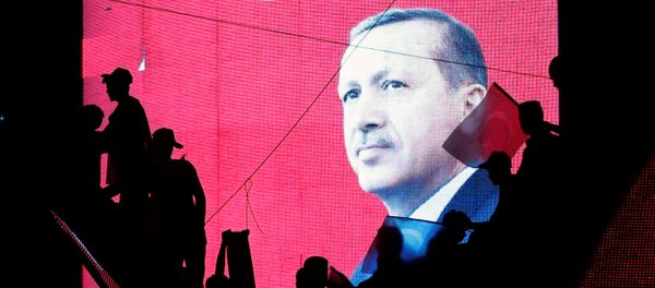 Turkish Supporters are silhouetted against a screan showing President Tayyip Erdogan during a pro-government demonstration in Ankara, Turkey, July 17, 2016. - Sputnik International