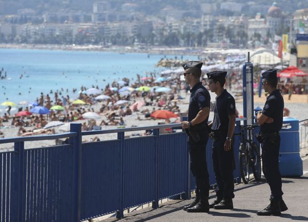 French police officers patrol on the famed Promenade des Anglais in Nice, southern France, three days after a truck mowed through revelers, Sunday, July 17, 2016. - Sputnik International