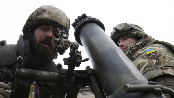 Ukrainian servicemen aim a mortar from their position near the eastern Ukrainian village Pisky, Donetsk region. File photo - Sputnik International