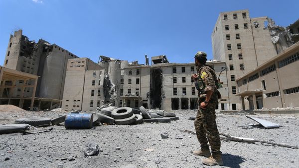 A Syria Democratic Forces (SDF) fighter walks in the silos and mills of Manbij after the SDF took control of it, in Aleppo Governorate, Syria, July 1, 2016 - Sputnik International