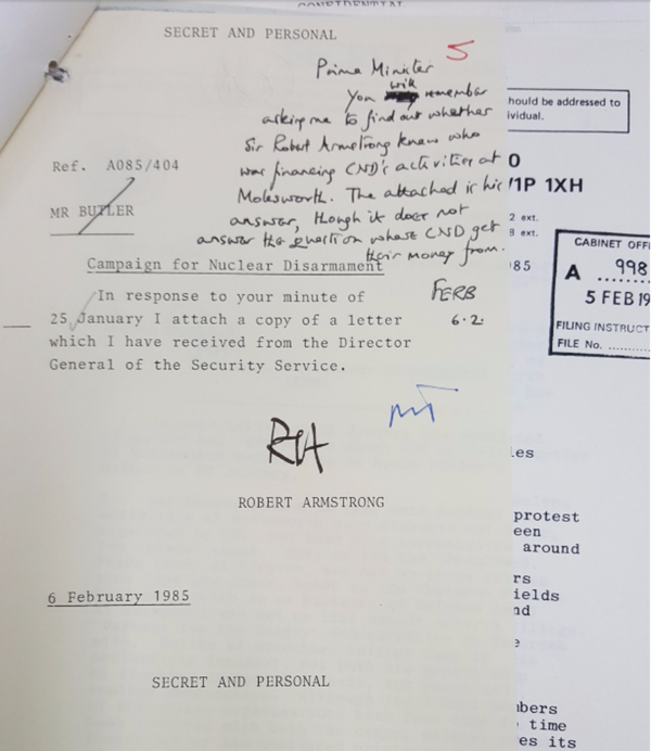 Handwritten note to Thatcher regarding CND - Sputnik International