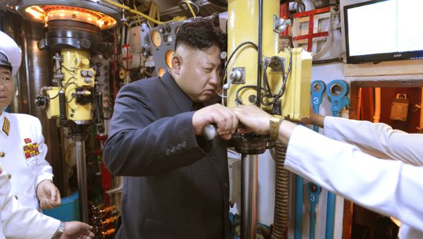 North Korean leader Kim Jong Un (C) looks through a periscope of a submarine during his inspection of the Korean People's Army (KPA) Naval Unit 167 (File) North Korean leader Kim Jong Un (C) looks through a periscope of a submarine during his inspection of the Korean People's Army (KPA) Naval Unit 167 (File) - Sputnik International
