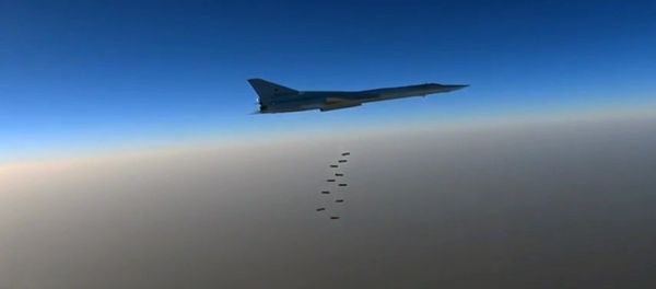 A Russian Air Force long-range bomber TU-22M3 seen here bombing ISIS targets near the towns of es-Sohne, Arak and al-Taiba in the Syrian province of Homs - Sputnik International
