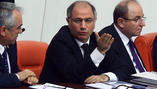 A picture taken on Febraury 19, 2015 shows Turkey's Interior Minister Efkan Ala (C) attending a session of the Turkish Parliament in Ankara - Sputnik International