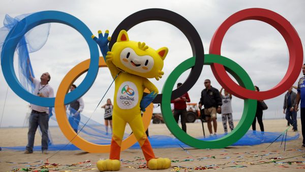 The 2016 Rio Olympics mascot Vinicius attends the inauguration ceremony of the Olympic Rings placed at the Copacabana Beach in Rio de Janeiro, Brazil, July 21, 2016. The 2016 Rio Olympics mascot Vinicius attends the inauguration ceremony of the Olympic Rings placed at the Copacabana Beach in Rio de Janeiro, Brazil, July 21, 2016. - Sputnik International