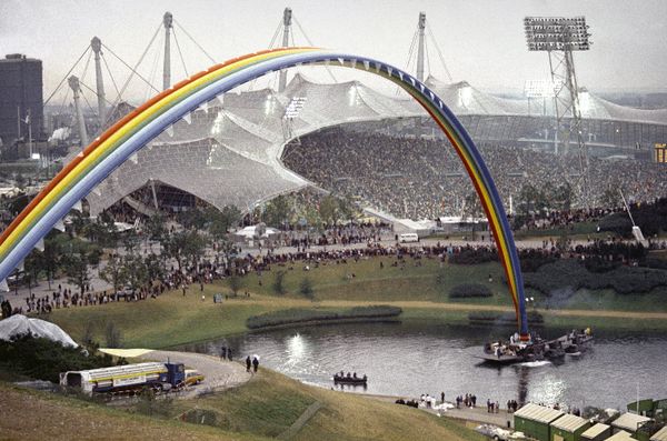A rainbow in the five Olympic colors is displayed during the closing ceremony of the Summer Olympic Games on September 11, 1972 at the Olympic Stadium in Munich, Germany. (File) A rainbow in the five Olympic colors is displayed during the closing ceremony of the Summer Olympic Games on September 11, 1972 at the Olympic Stadium in Munich, Germany. (File) - Sputnik International