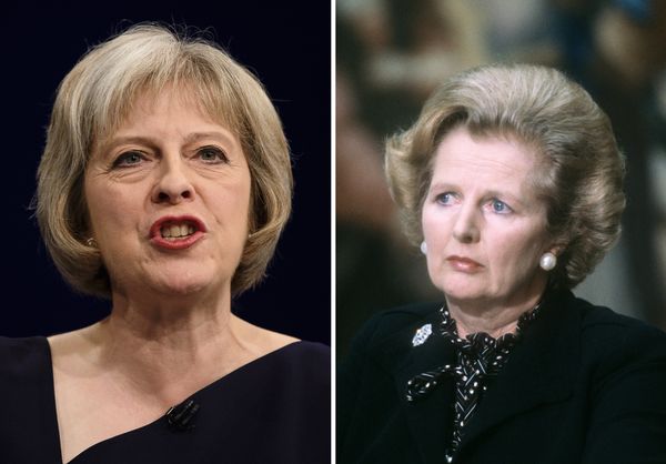 A combination of handout pictures made on July 13, 2016, shows the new leader of Britain's Conservative Party and future British Prime Minister Theresa May (L) and former British Prime Minister Margaret Thatcher.  - Sputnik International