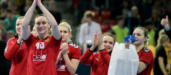 Russian players celebrate their victory in the 2016 Women's Olympic Handball Tournament qualifying match between the Russian and the Swedish national team Russian players celebrate their victory in the 2016 Women's Olympic Handball Tournament qualifying match between the Russian and the Swedish national team - Sputnik International