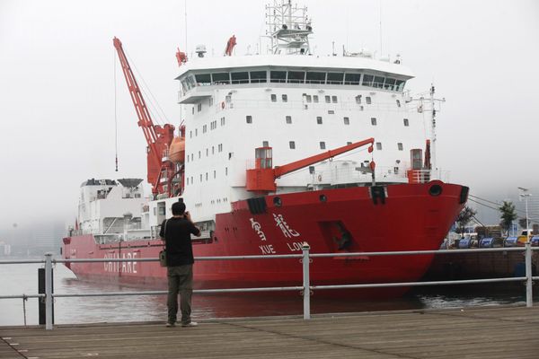 Man taking a photo of Chinese icebreaker Xuelong, literally snow dragon (File) - Sputnik International