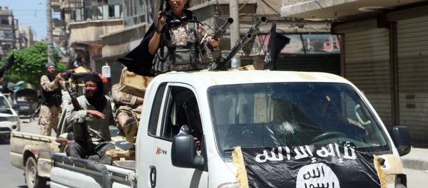 Fighters from Al-Qaeda's Syrian affiliate Al-Nusra Front drive in armed vehicles in the northern Syrian city of Aleppo as they head to a frontline. (File) - Sputnik International