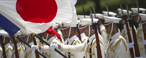 In this July 29, 2014 photo, members of a Japan Self-Defense Forces' honor guard prepare to be inspected by French Defense Minister Jean-Yves Le Drian at the Defense Ministry in Tokyo, Tuesday, July 29, 2014 In this July 29, 2014 photo, members of a Japan Self-Defense Forces' honor guard prepare to be inspected by French Defense Minister Jean-Yves Le Drian at the Defense Ministry in Tokyo, Tuesday, July 29, 2014 - Sputnik International