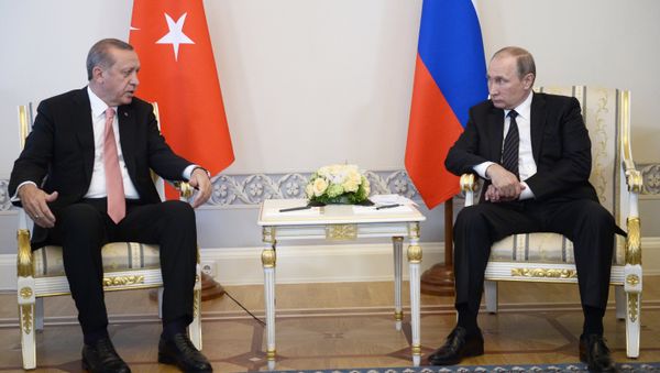 From right: Russian President Vladimir Putin meets with Turkish President Recep Tayyip Erdogan at the Constantine Palace From right: Russian President Vladimir Putin meets with Turkish President Recep Tayyip Erdogan at the Constantine Palace - Sputnik International