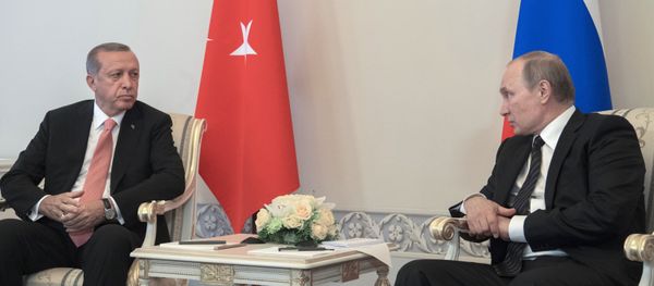 Russian President Vladimir Putin (right) meeting with Turkish President Recep Tayyip Erdogan at the Constantine palace in St. Petersburg Russian President Vladimir Putin (right) meeting with Turkish President Recep Tayyip Erdogan at the Constantine palace in St. Petersburg - Sputnik International