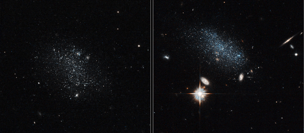 NASA's Hubble Space Telescope has captured the glow of new stars in these small, ancient galaxies, called Pisces A and Pisces B. Read more at: http://phys.org/news/2016-08-hubble-uncovers-galaxy-pair-wilderness.html#jCp NASA's Hubble Space Telescope has captured the glow of new stars in these small, ancient galaxies, called Pisces A and Pisces B. Read more at: http://phys.org/news/2016-08-hubble-uncovers-galaxy-pair-wilderness.html#jCp - Sputnik International