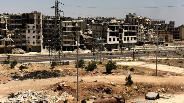 Damaged buildings in Al-Ramouseh district in southern Aleppo Damaged buildings in Al-Ramouseh district in southern Aleppo - Sputnik International