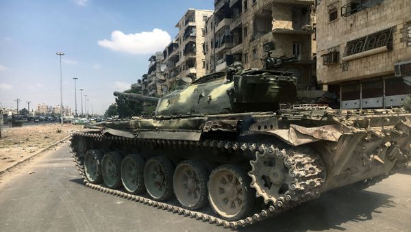 A tank on a frontline in south-western Aleppo, Syria A tank on a frontline in south-western Aleppo, Syria - Sputnik International