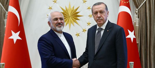 Turkey's President Tayyip Erdogan shakes hands with Iranian Foreign Minister Mohammad Javad Zarif (L) as they meet at the Presidential Palace in Ankara, Turkey, August 12, 2016 Turkey's President Tayyip Erdogan shakes hands with Iranian Foreign Minister Mohammad Javad Zarif (L) as they meet at the Presidential Palace in Ankara, Turkey, August 12, 2016 - Sputnik International