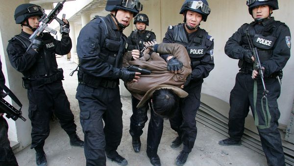 Members of the Special Weapons and Tactics Team (SWAT) of the Xian police force arrest a 'terrorist' during a drill at the Qujiang Waterworks in Xian, northwestern China's Shaanxi province. file photo - Sputnik International