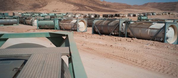 In this Wednesday, Oct. 26, 2011 photo, chemical containers are seen in an unguarded storage facility in the desert, some 62 miles (100 kilometers) south of Sirte, Libya. In this Wednesday, Oct. 26, 2011 photo, chemical containers are seen in an unguarded storage facility in the desert, some 62 miles (100 kilometers) south of Sirte, Libya. - Sputnik International