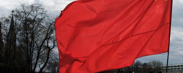 A man with a flag of the Union of Soviet Socialist Republics on Manezhnaya Square in Moscow. - Sputnik International