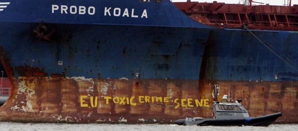 A police ship patrols near the Panamanian-registered vessel Probo Koala, suspected of dumping toxic waste in waters off Ivory Coast A police ship patrols near the Panamanian-registered vessel Probo Koala, suspected of dumping toxic waste in waters off Ivory Coast - Sputnik International