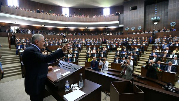 Turkey's Prime Minister Binali Yildirim addresses members of parliament from his ruling AK Party (AKP) during a meeting at the Turkish parliament in Ankara, Turkey (File) - Sputnik International